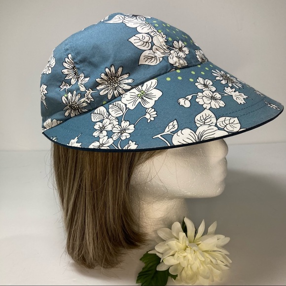 Reversible Sun Hat Wide Brim Navy Light Blue Floral NWOT - Picture 3 of 13